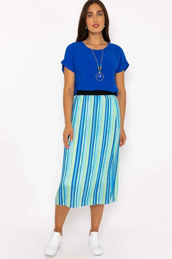 Midi Pleated Skirt In Blue Print