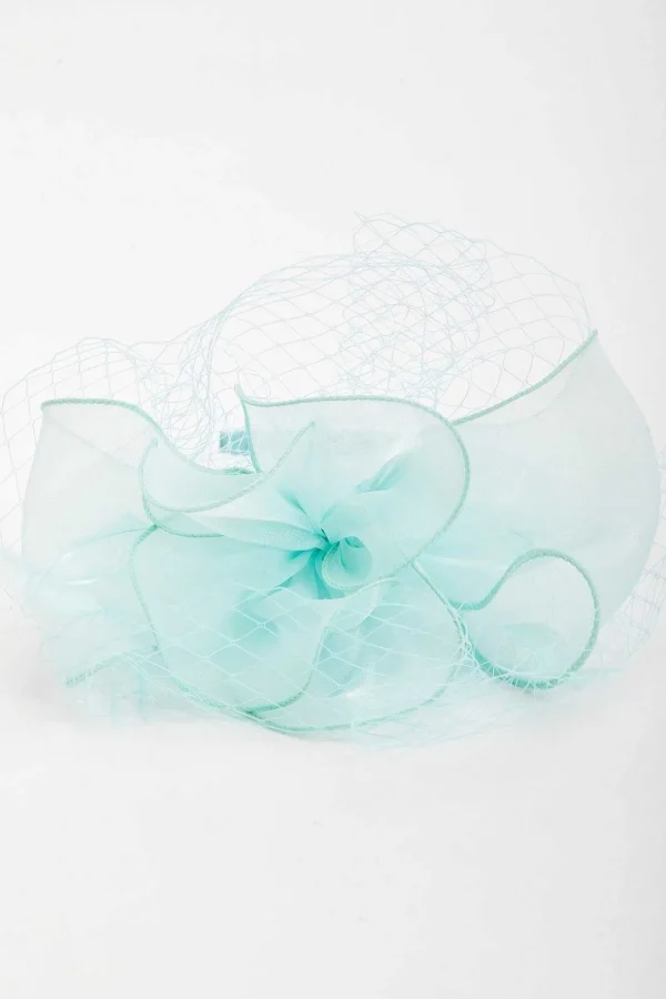 Mint Hairband Fascinator With Net & Feathers