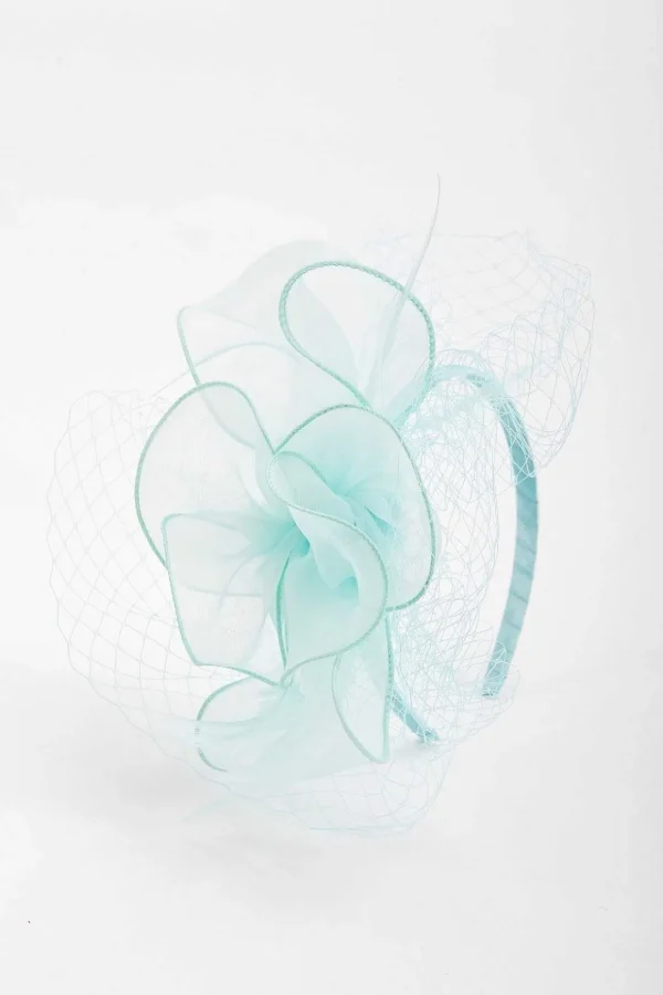 Mint Hairband Fascinator With Net & Feathers