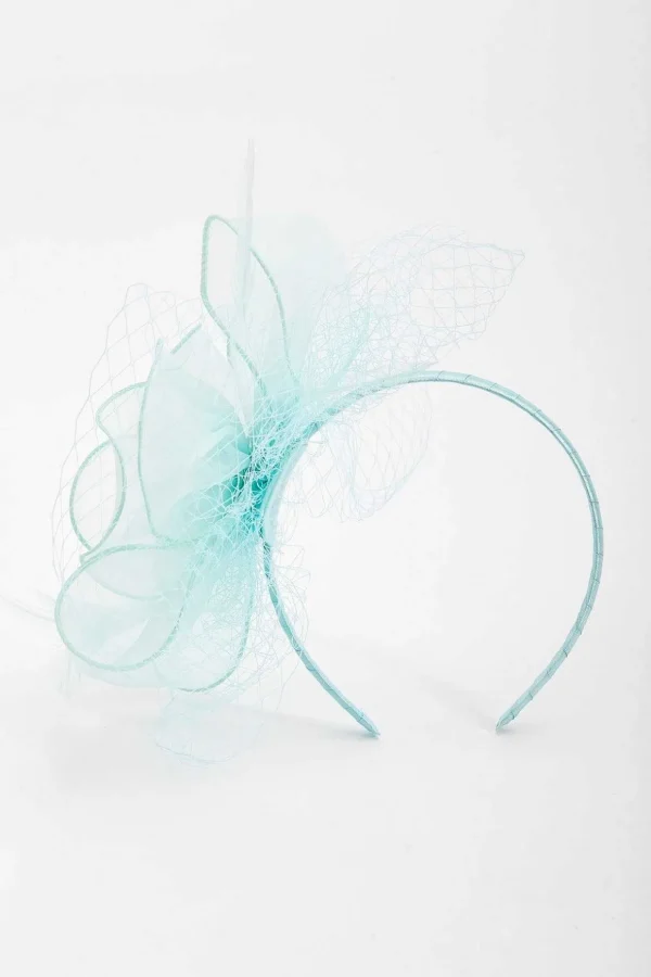 Mint Hairband Fascinator With Net & Feathers