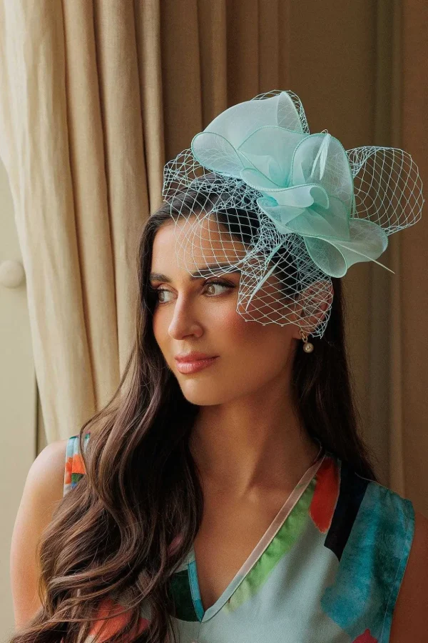 Mint Hairband Fascinator With Net & Feathers
