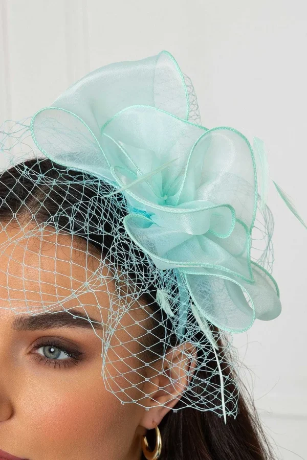 Mint Hairband Fascinator With Net & Feathers