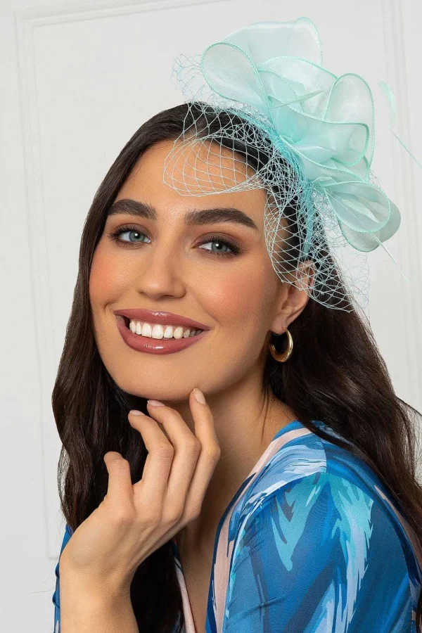 Mint Hairband Fascinator With Net & Feathers