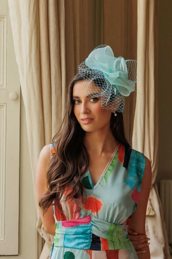 Mint Hairband Fascinator With Net & Feathers