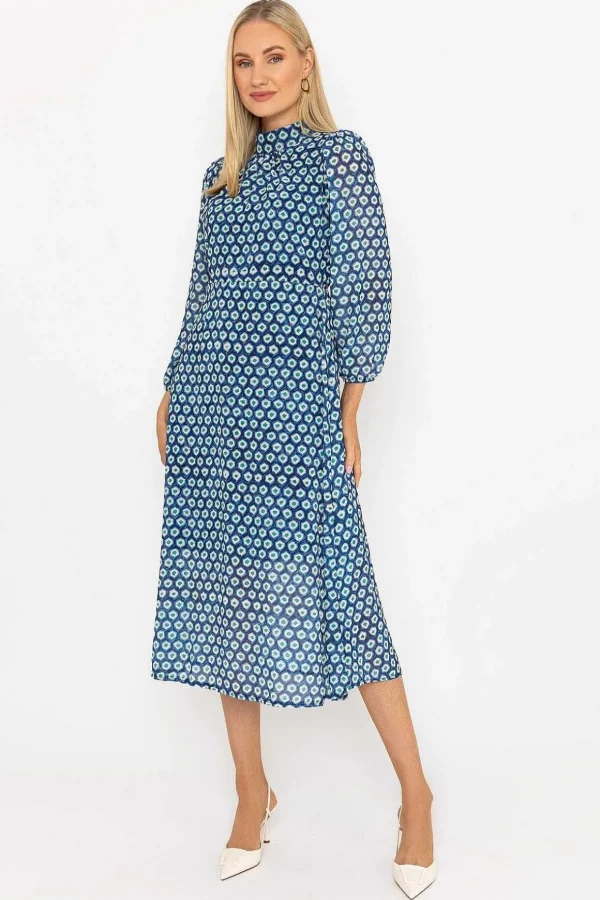 Mollie Midi Dress In Navy Print