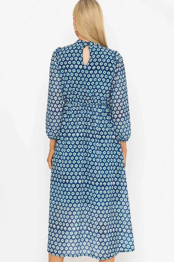 Mollie Midi Dress In Navy Print