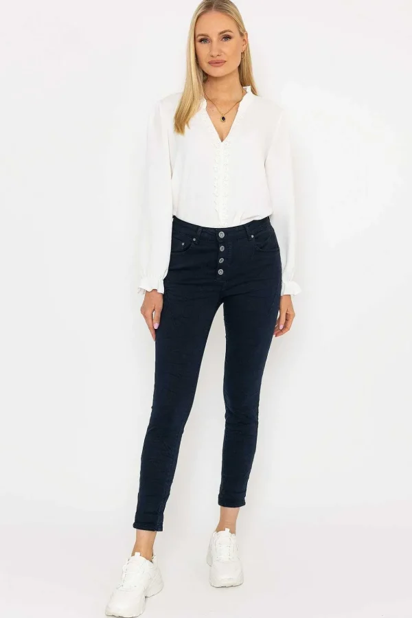 Navy Button Front Jeans