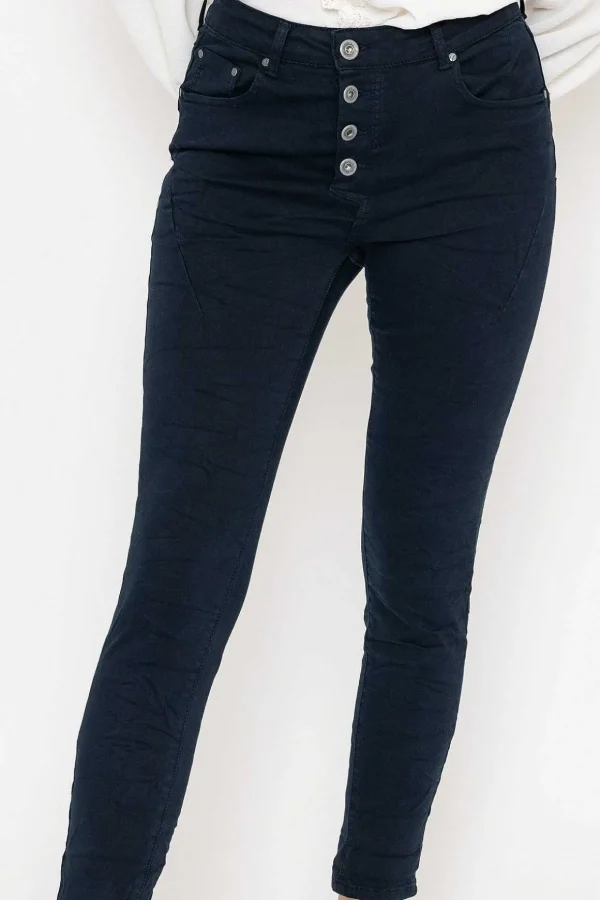 Navy Button Front Jeans