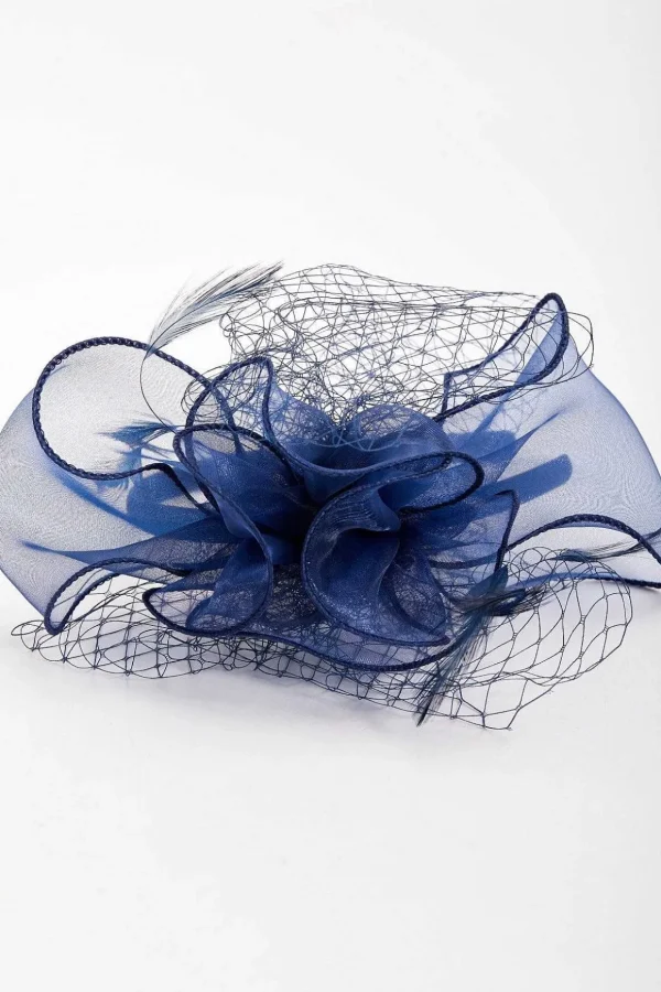Navy Hairband Fascinator With Net & Feathers
