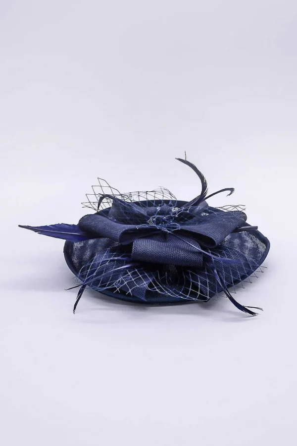 Navy Hairband Net & Feather Fascinator