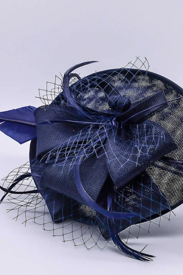 Navy Hairband Net & Feather Fascinator