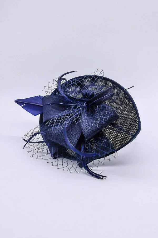 Navy Hairband Net & Feather Fascinator