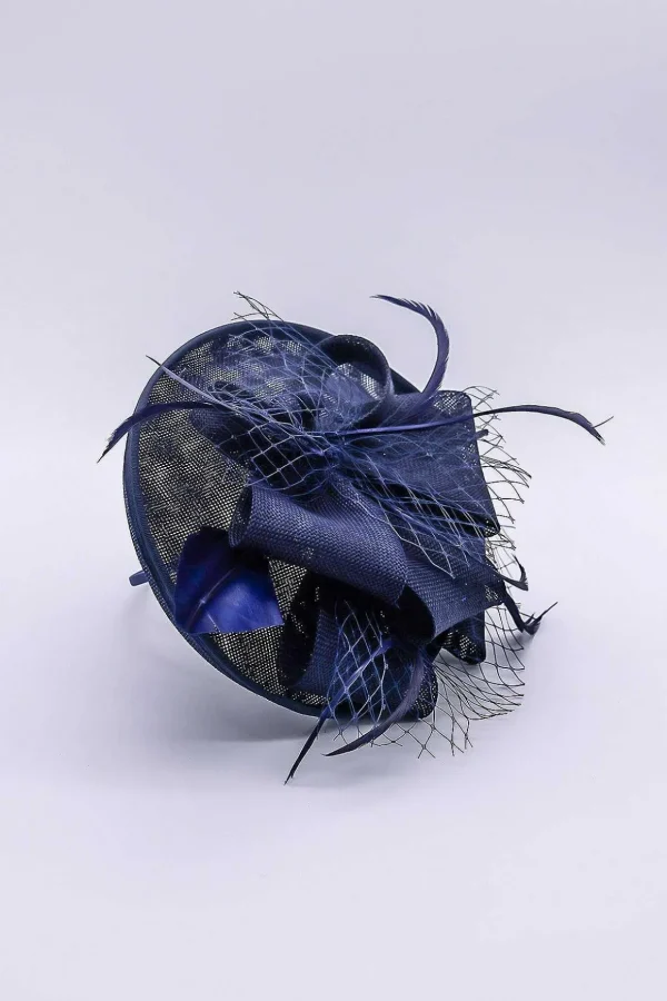 Navy Hairband Net & Feather Fascinator