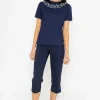 Navy Neck Print T-Shirt