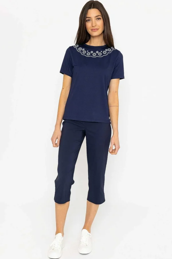Navy Neck Print T-Shirt