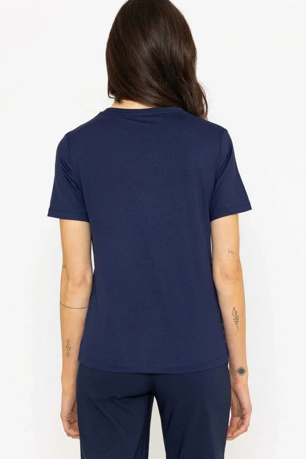 Navy Neck Print T-Shirt