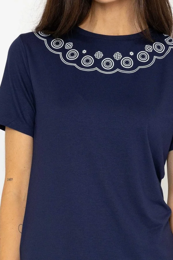 Navy Neck Print T-Shirt
