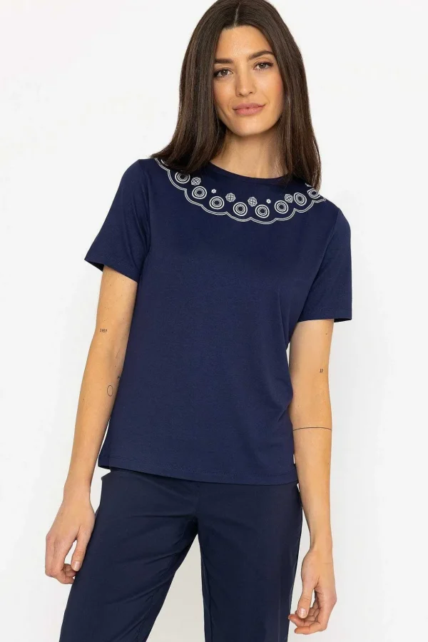 Navy Neck Print T-Shirt
