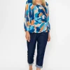 Navy Printed Long Sleeve Blouse