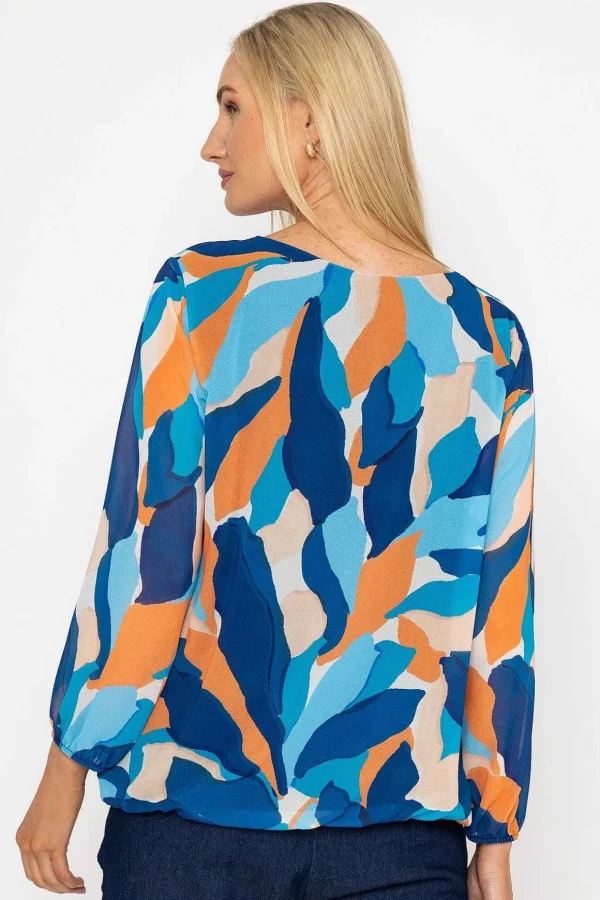 Navy Printed Long Sleeve Blouse