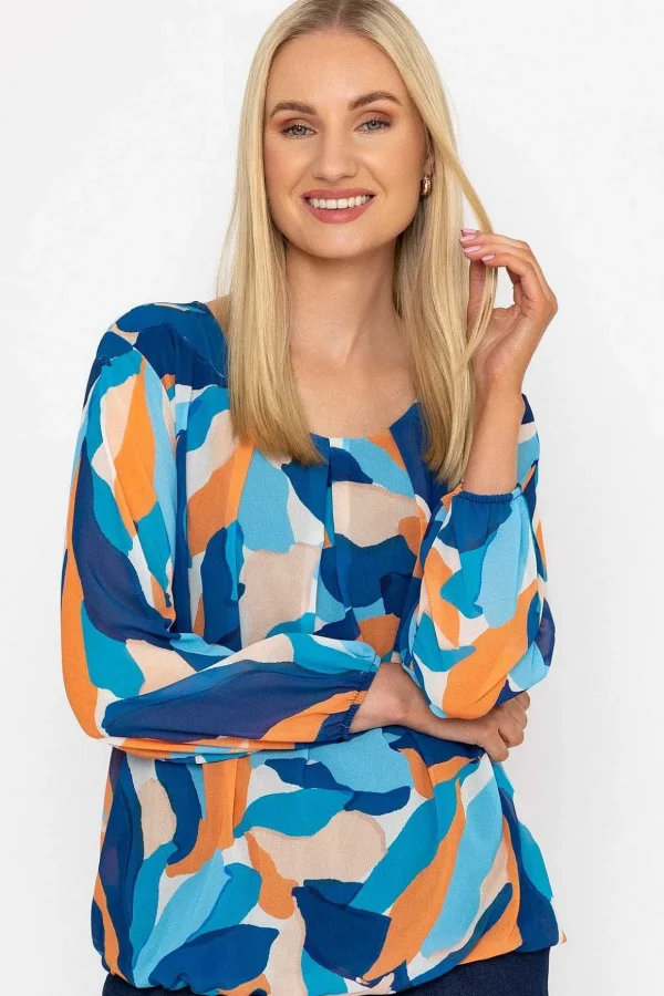 Navy Printed Long Sleeve Blouse