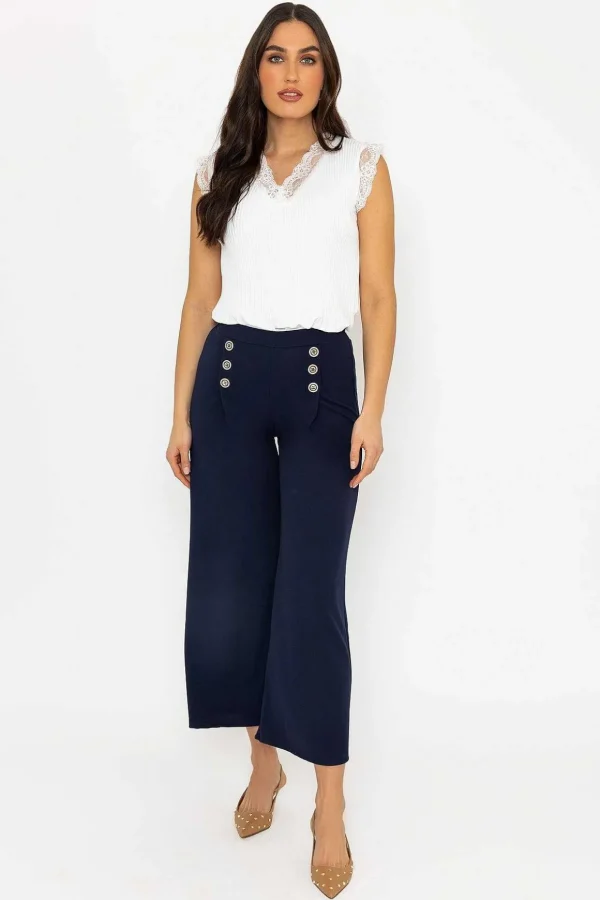 Navy Wide Leg Scuba Trousers