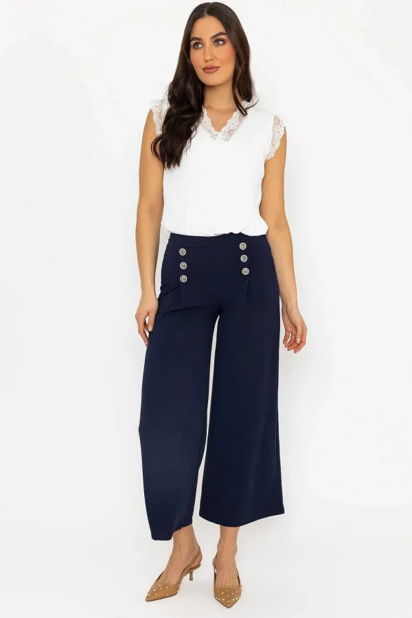 Navy Wide Leg Scuba Trousers