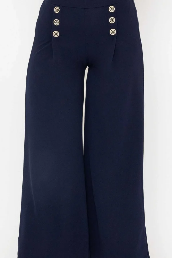 Navy Wide Leg Scuba Trousers