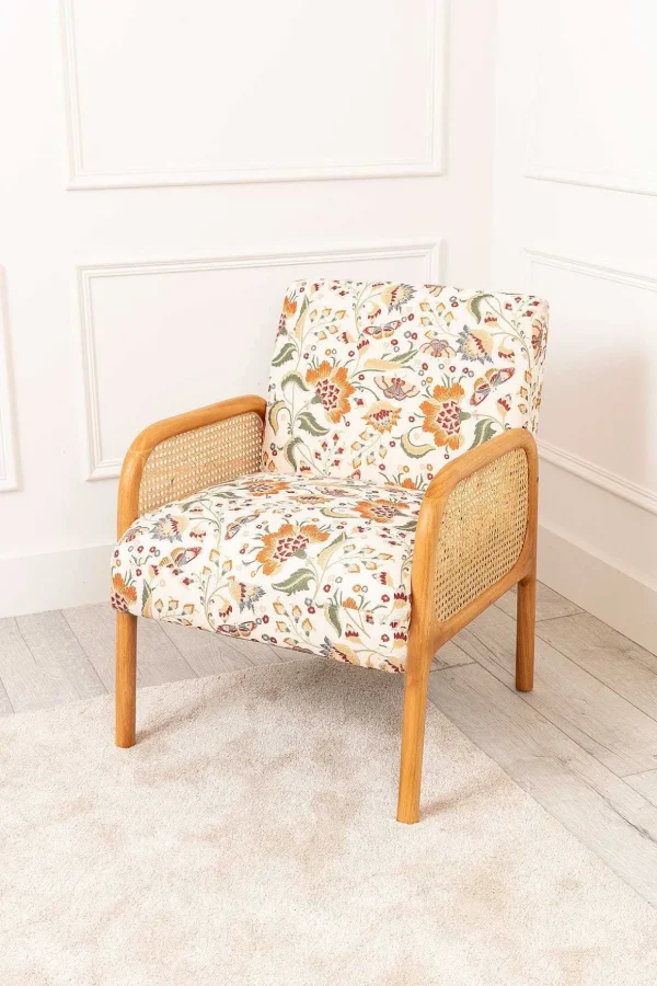 Oak Wood Upholstered Rattan Chair