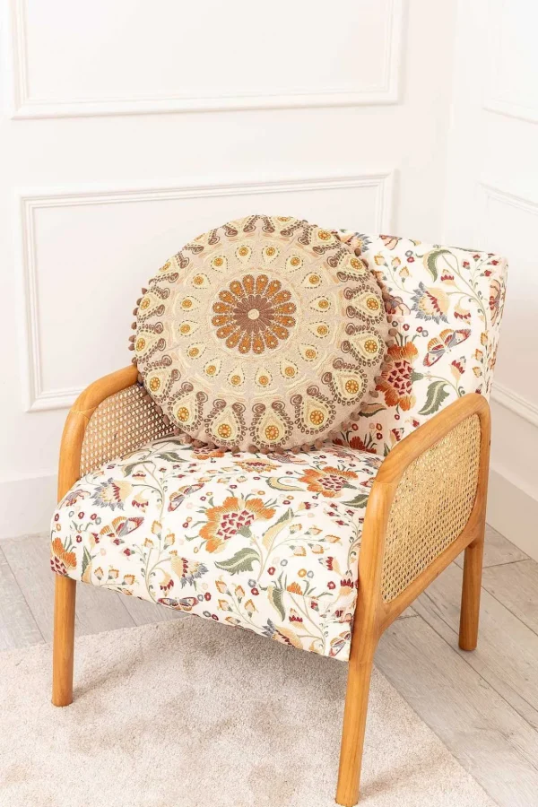 Oak Wood Upholstered Rattan Chair