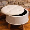 Oatmeal Fabric Upholstered Storage Stool