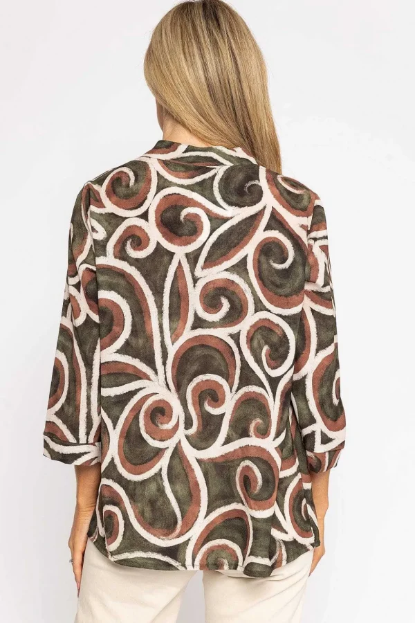 Olivia Top In Khaki Print