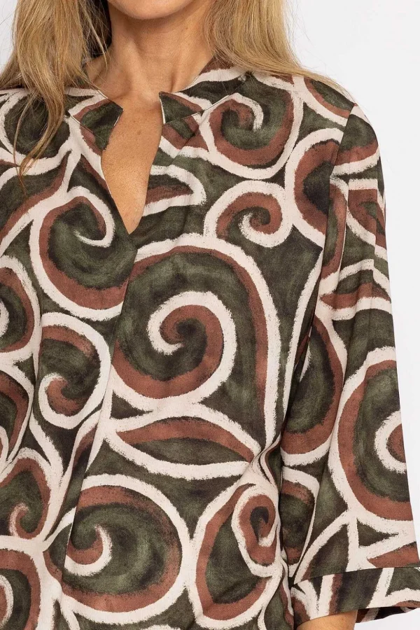 Olivia Top In Khaki Print
