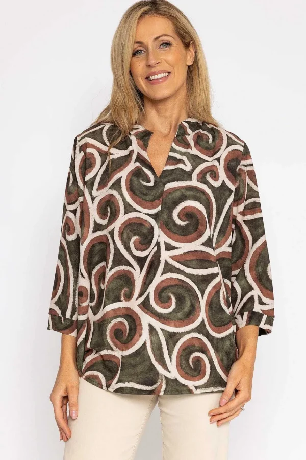 Olivia Top In Khaki Print