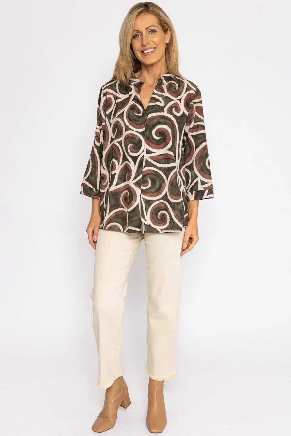Olivia Top In Khaki Print