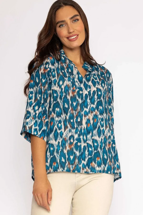 Olivia Top In Teal Print