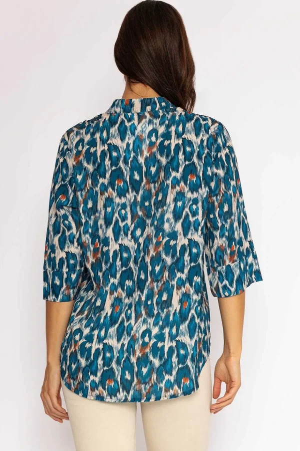 Olivia Top In Teal Print