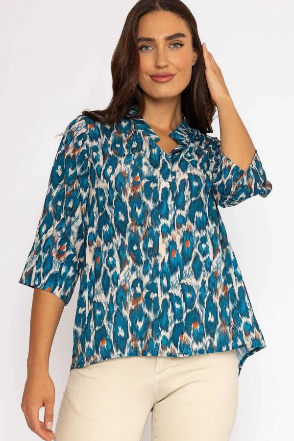 Olivia Top In Teal Print