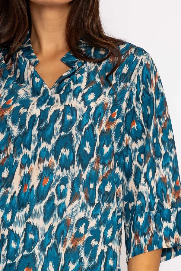 Olivia Top In Teal Print