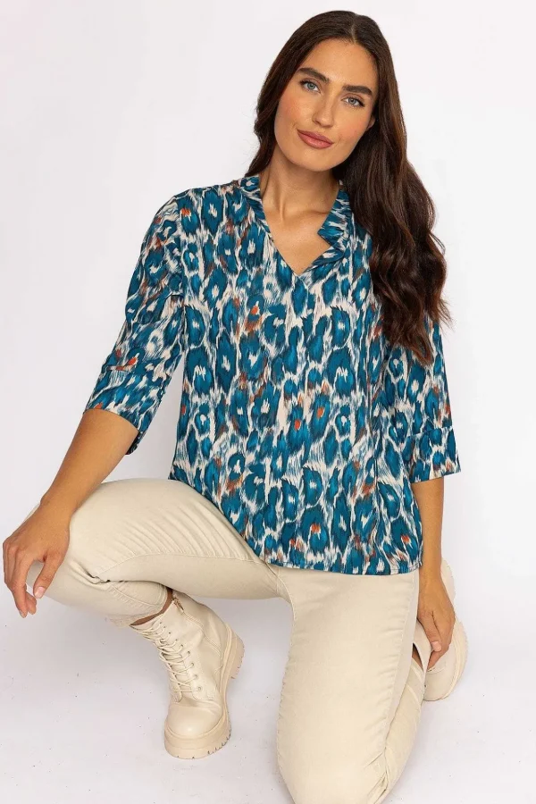 Olivia Top In Teal Print