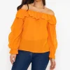 Orange Bardot Frill Top