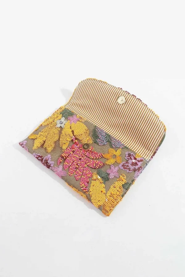 Orange Embellished Clutch Bag