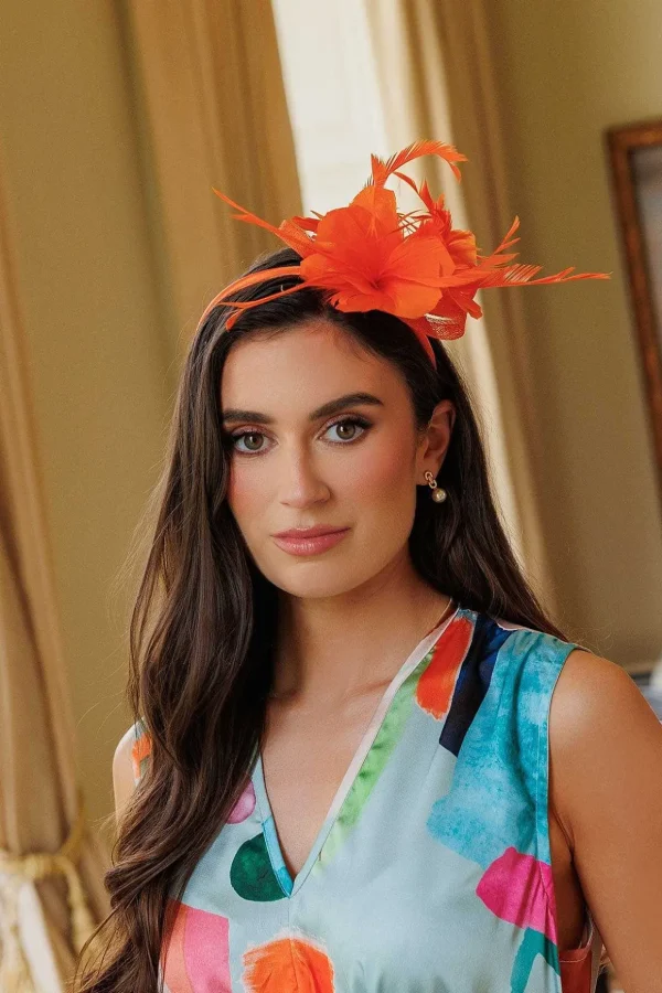 Orange Feather Flower Fascinator