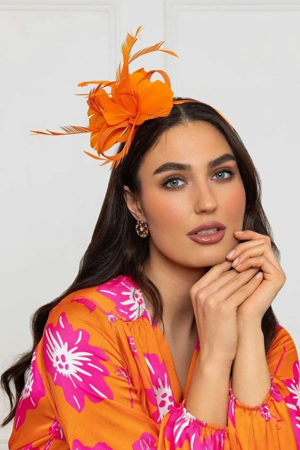 Orange Feather Flower Fascinator