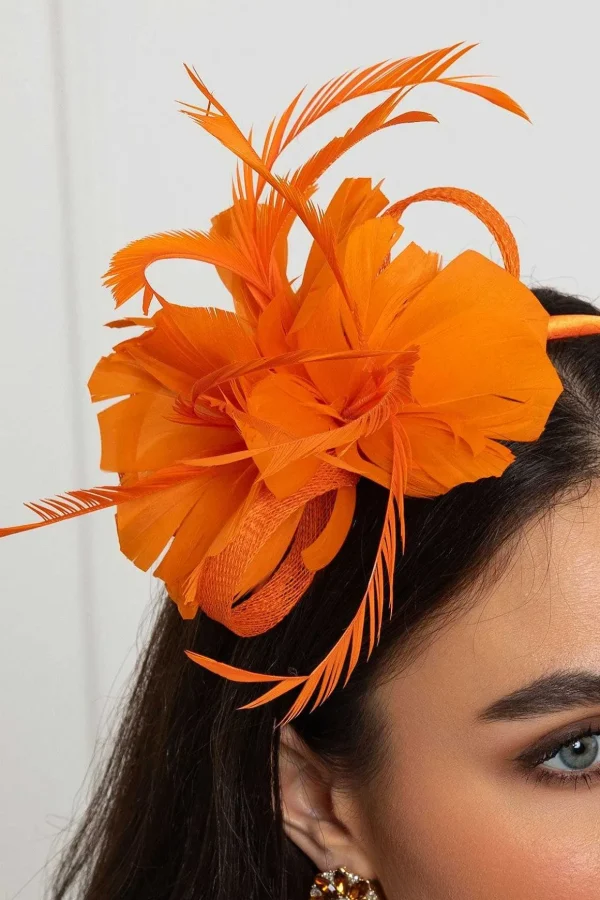 Orange Feather Flower Fascinator