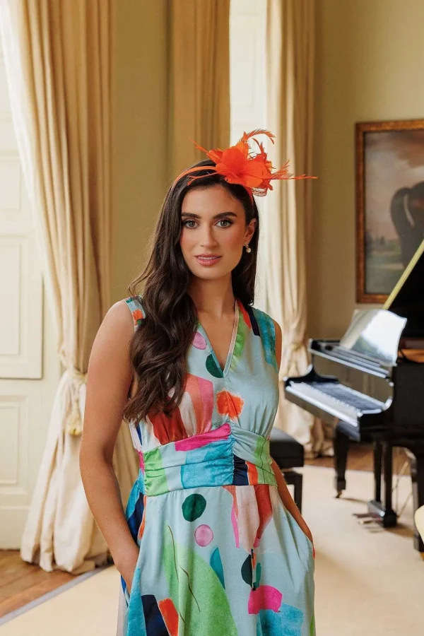 Orange Feather Flower Fascinator