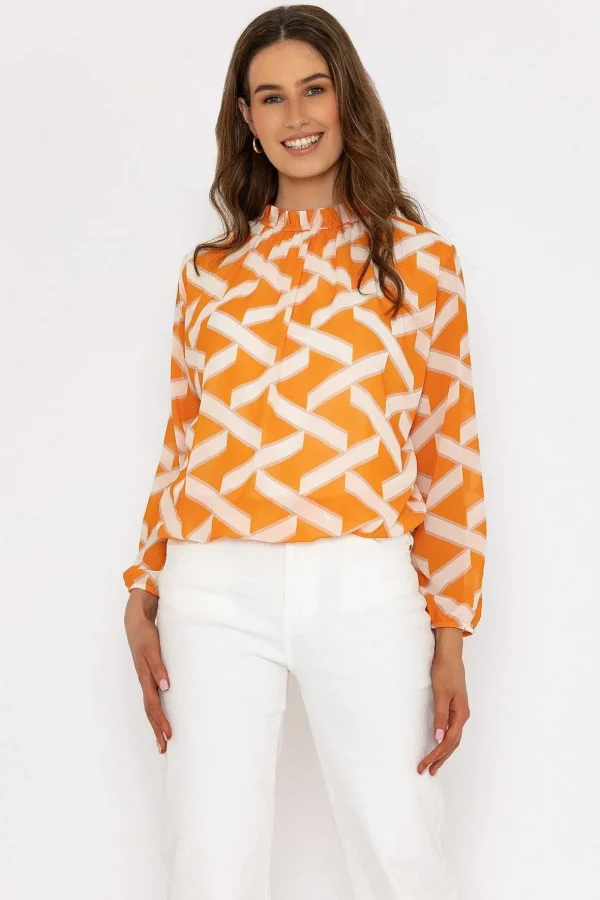 Orange High Neck Printed Top