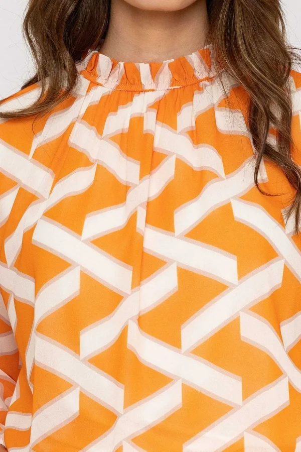 Orange High Neck Printed Top