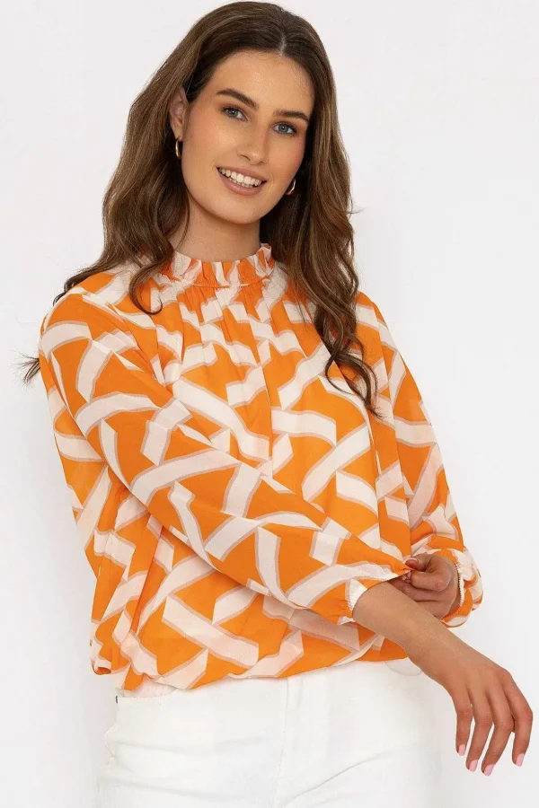 Orange High Neck Printed Top