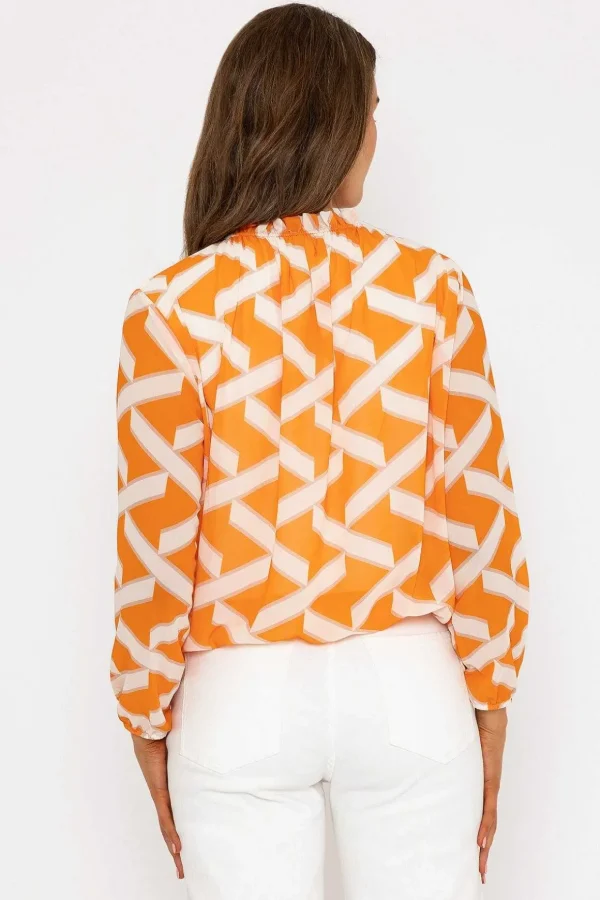 Orange High Neck Printed Top